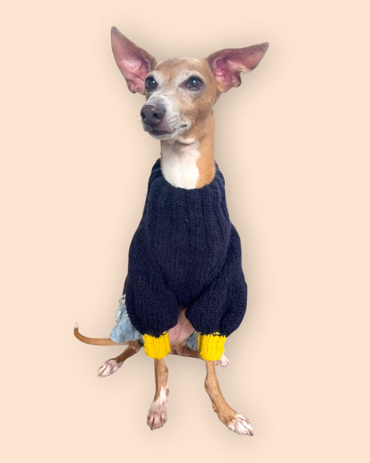 Bi Color Balloon Sleeve Knit 【Navy＊Mimosa】