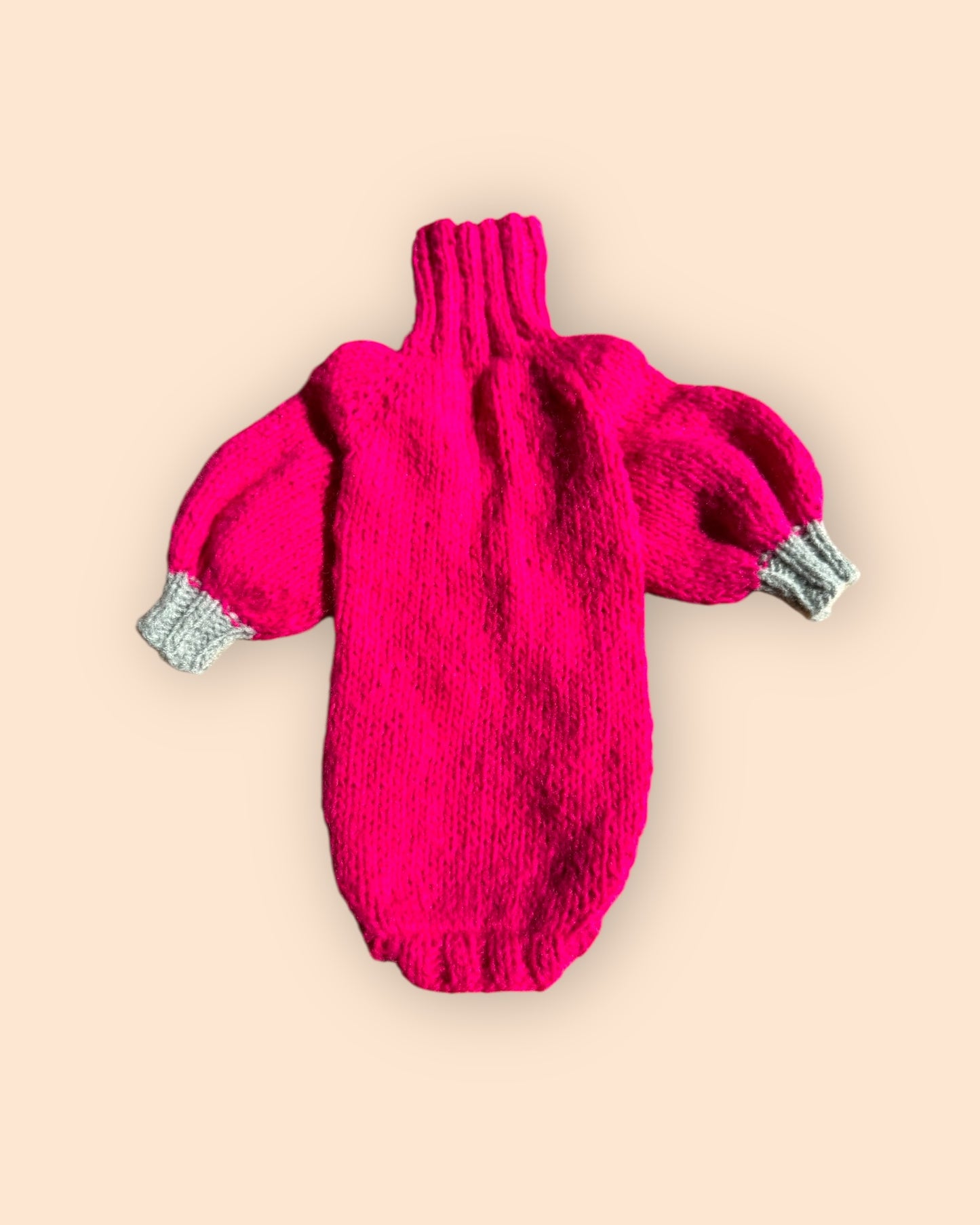 Bi Color Balloon Sleeve Knit 【fuchsia pink＊Gray】