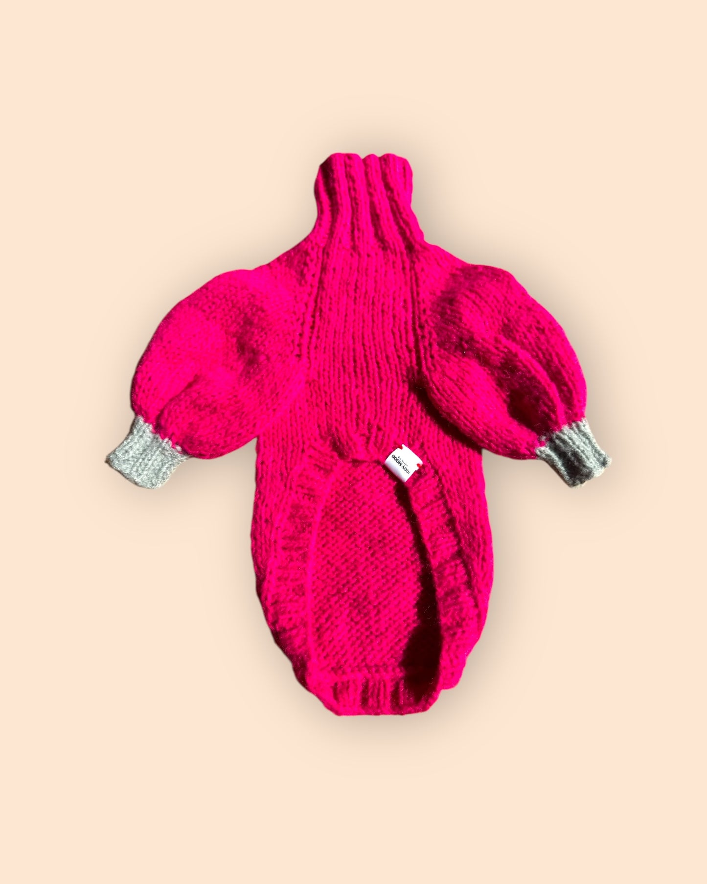 Bi Color Balloon Sleeve Knit 【fuchsia pink＊Gray】