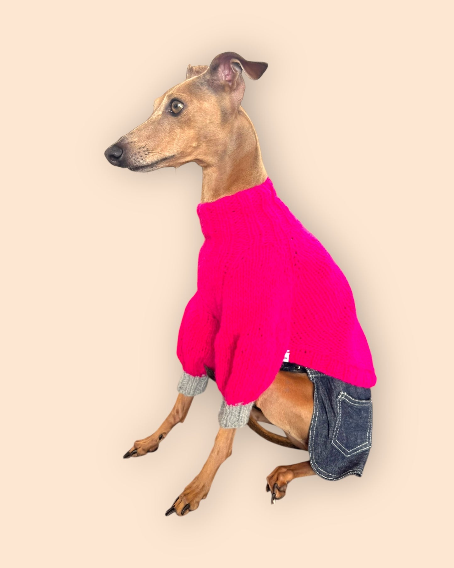Bi Color Balloon Sleeve Knit 【fuchsia pink＊Gray】
