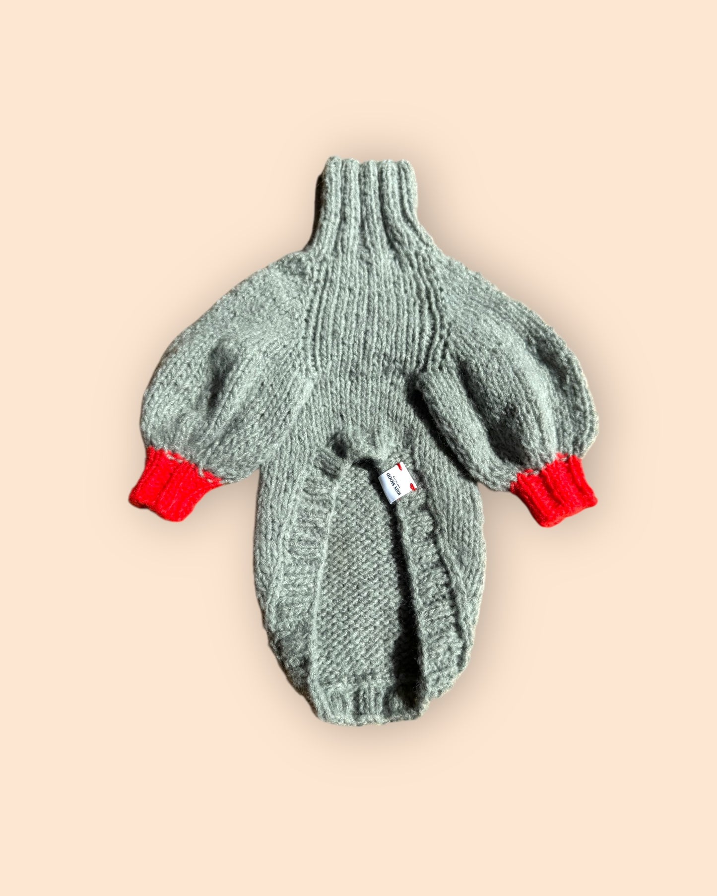 Bi Color Balloon Sleeve Knit 【Gray＊Tomato】