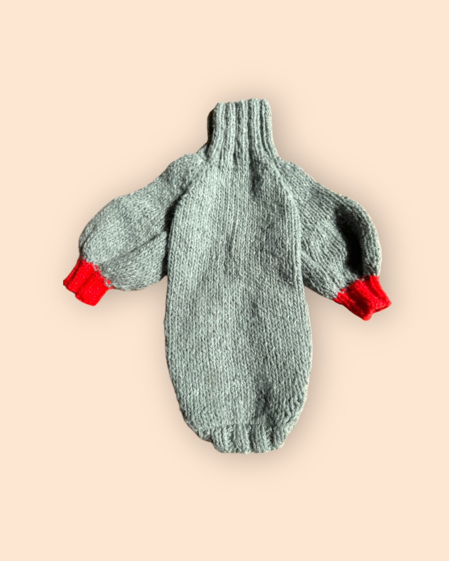 Bi Color Balloon Sleeve Knit 【Gray＊Tomato】