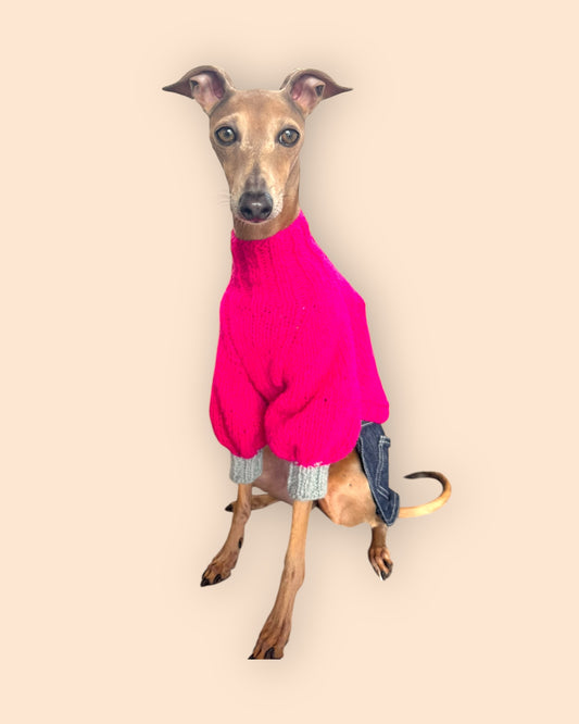 Bi Color Balloon Sleeve Knit 【fuchsia pink＊Gray】